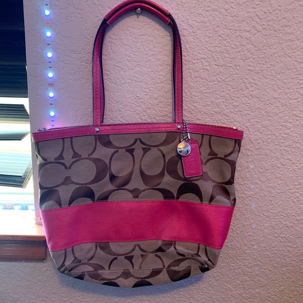 Pink and beige coach purse